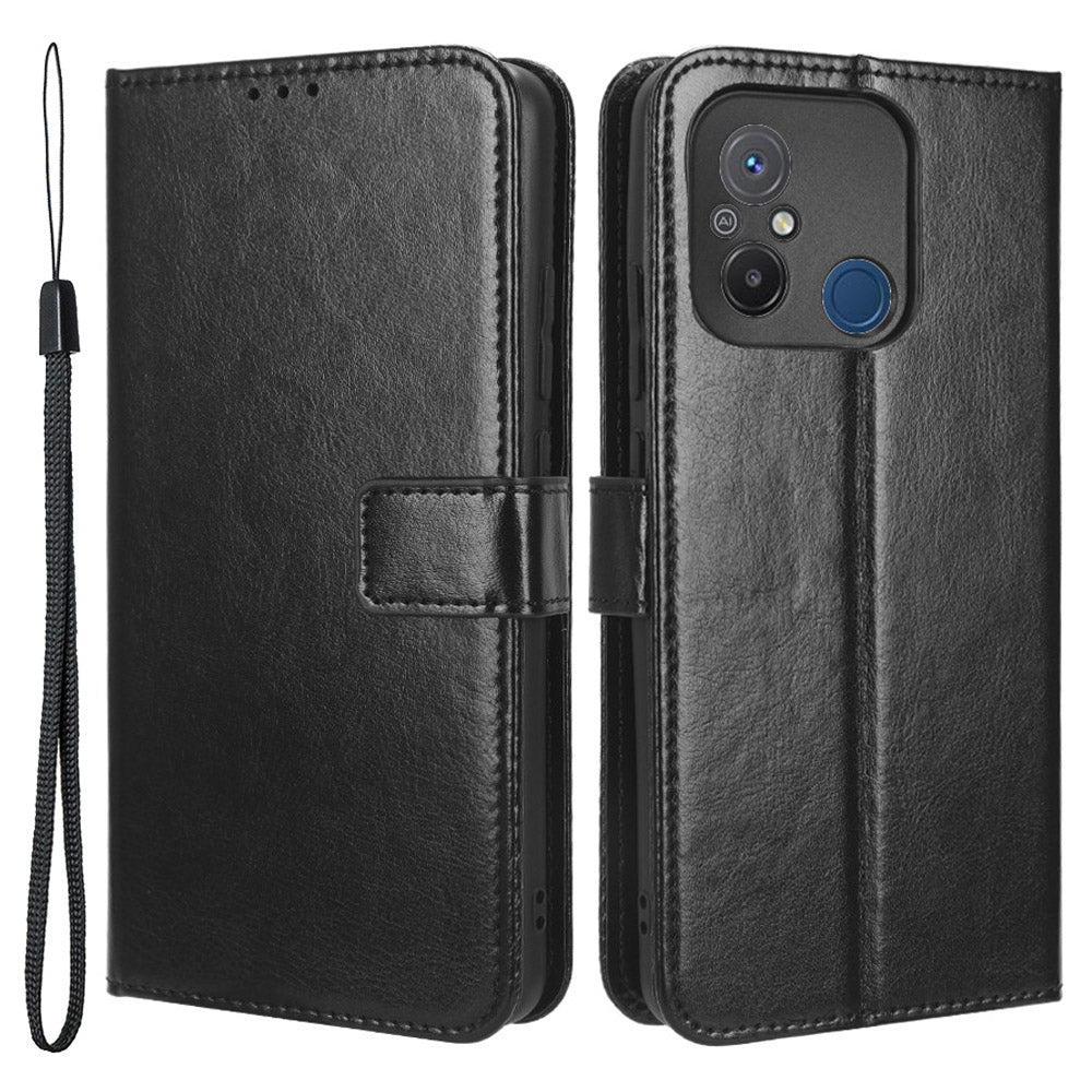 For Xiaomi Redmi 12C 4G 11A 4G Poco C55 4G Crazy Horse Texture Wallet Stand Case PU Leather Flip Phone Cover with Strap For Xiaomi Redmi 12C 4G 11A 4G Poco C55 4G Crazy Horse Texture Wallet Stand Case PU Leather Flip Phone Cover with Strap